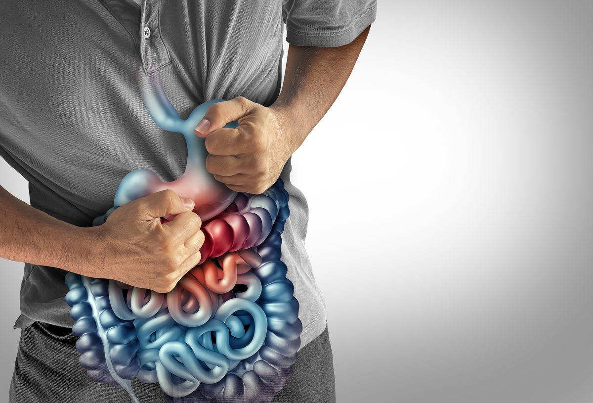 Acupuncture for IBS showing digestive system and intestines with abdominal pain visualization in Boca Raton by Ronen Rosenblatt Nir