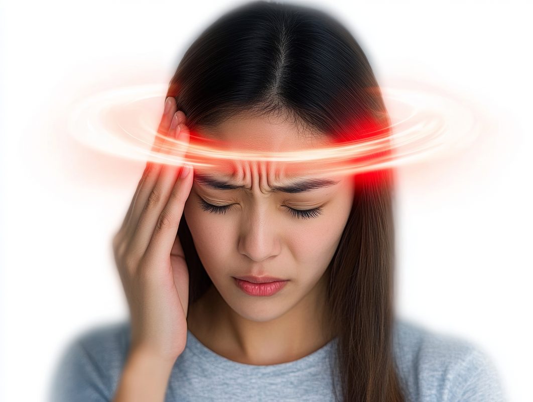 Asian woman experiencing vertigo and dizziness symptoms — acupuncture treatment in Boca Raton by licensed acupuncturist Ronen Rosenblatt Nir, L.Ac., AP