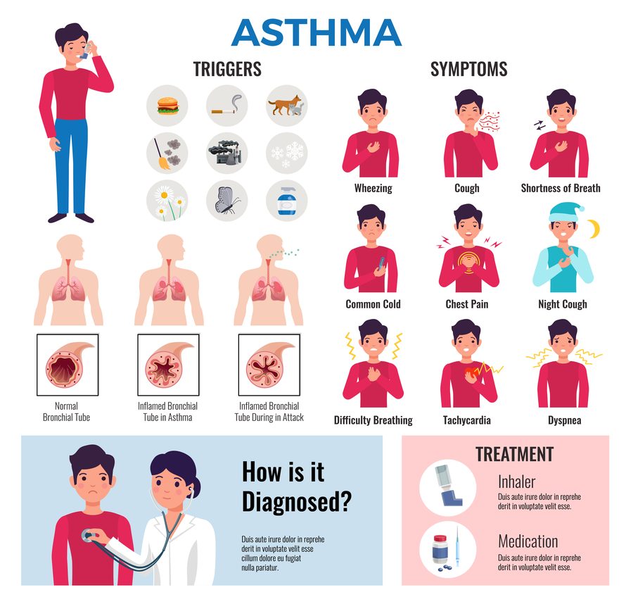Asthma triggers symptoms diagnosis treatment infographic asthma management